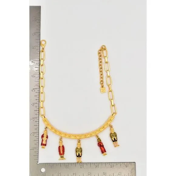 Karl Lagerfeld Vintage Charm Necklace Bulgarian Brushed Gold Signed RARE Bin6B